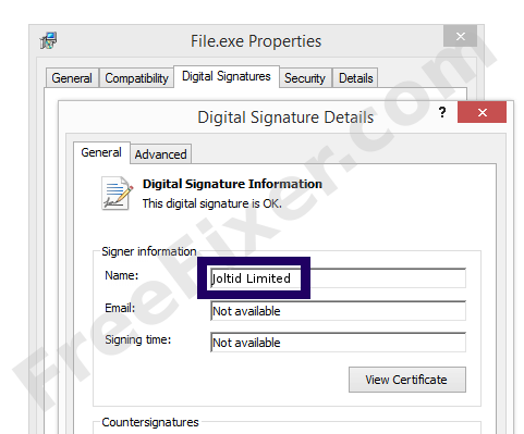 Screenshot of the Joltid Limited certificate